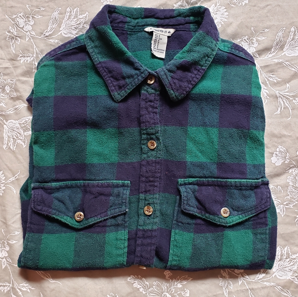 Forever 21 Green and Blue Plaid Flannel Size Small